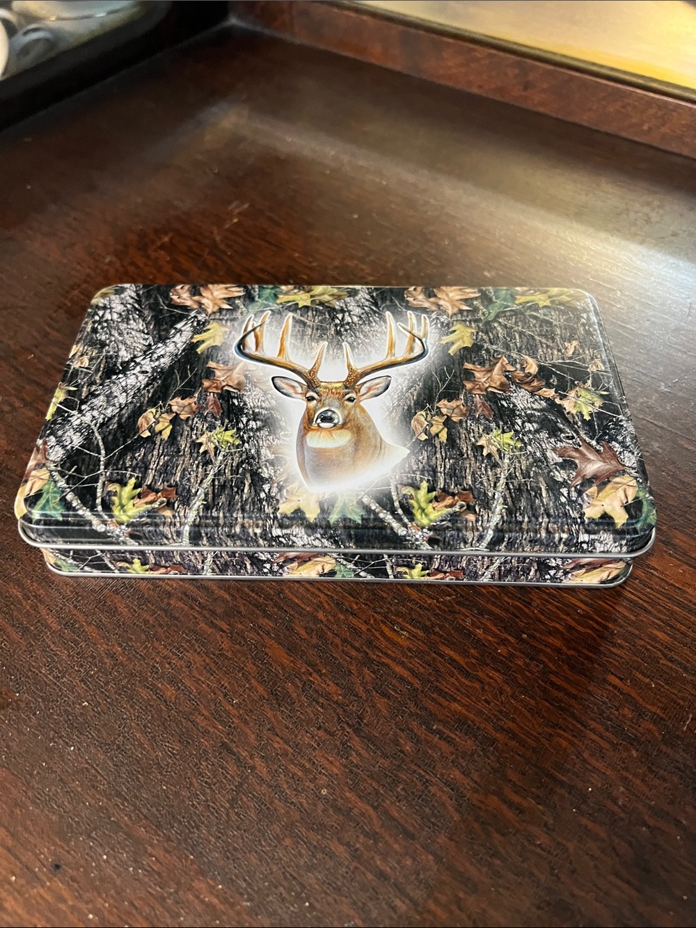 Deer Buck Camouflage Tin Box - Woodland Camo
